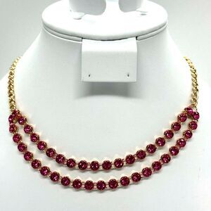 Express Double Pink Crystal Gold Tone Necklace 16-19in NWT